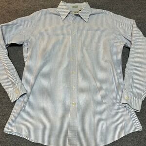 LL Bean Mens Blue White Striped Button Down Shirt 17 37 Tall Cotton GA73